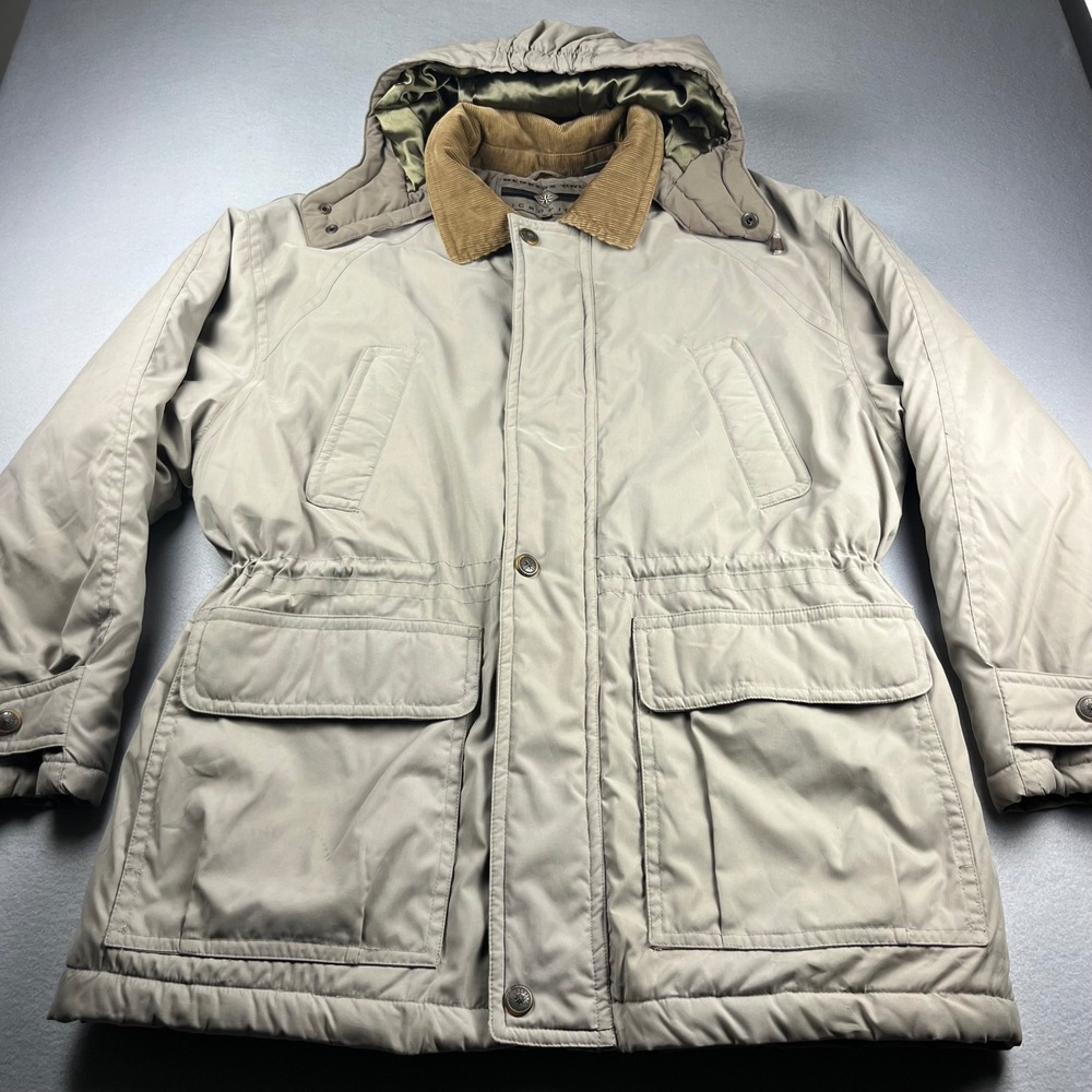 Members Only Mens Microfiber Parka Jacket Tan Khaki Corduroy Trim Hooded Size M